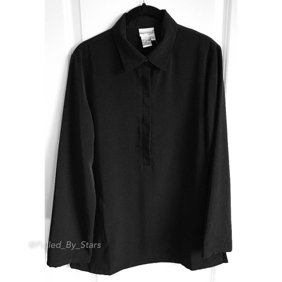 NEWPORT NEWS Solid Black Long-Sleeve Polyester Blouse + Pockets - NWOT! - Picture 3 of 8